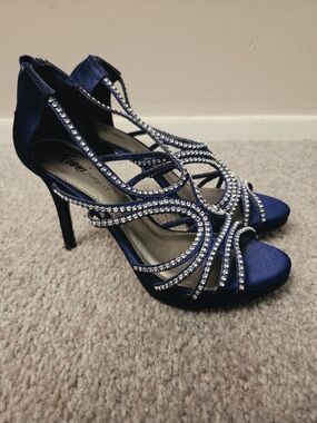 Fioni Night Women’s Royal Blue Rhinestone Strappy Heels